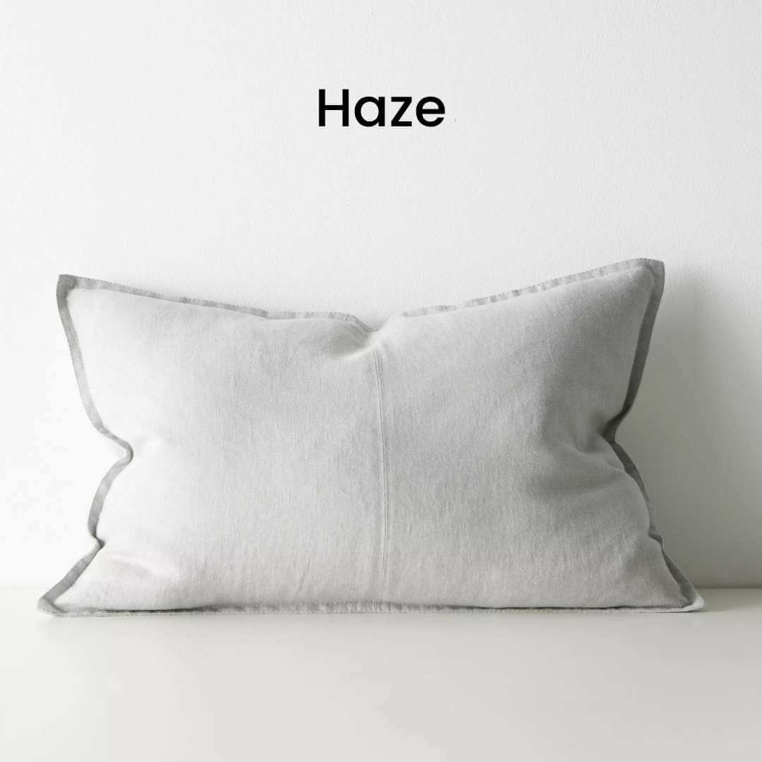 Como Haze Light Grey 40cm x 60cm Lumbar Rectangle Linen Cushion Weave Cushions Covers Feather Inserts