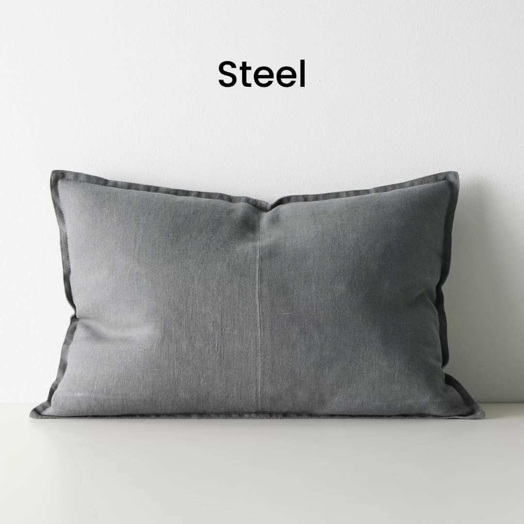 Como Steel Grey 40cm x 60cm Lumbar Rectangle Linen Cushion Weave Cushions Covers Feather Inserts