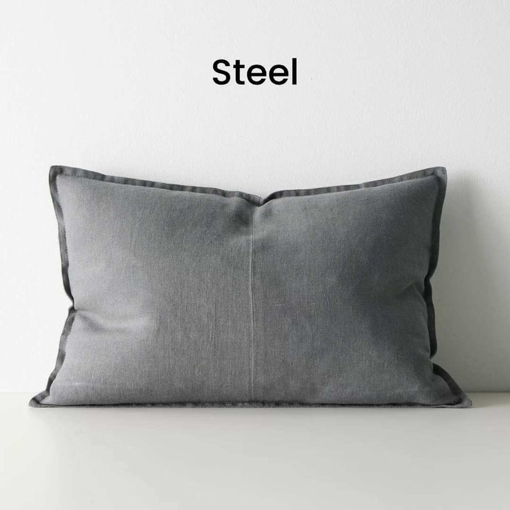 Como Steel Grey 40cm x 60cm Lumbar Rectangle Linen Cushion Weave Cushions Covers Feather Inserts