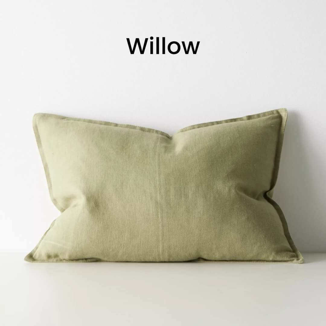 Como Willow Green 40cm x 60cm Lumbar Rectangle Linen Cushion Weave Cushions Covers Feather Inserts