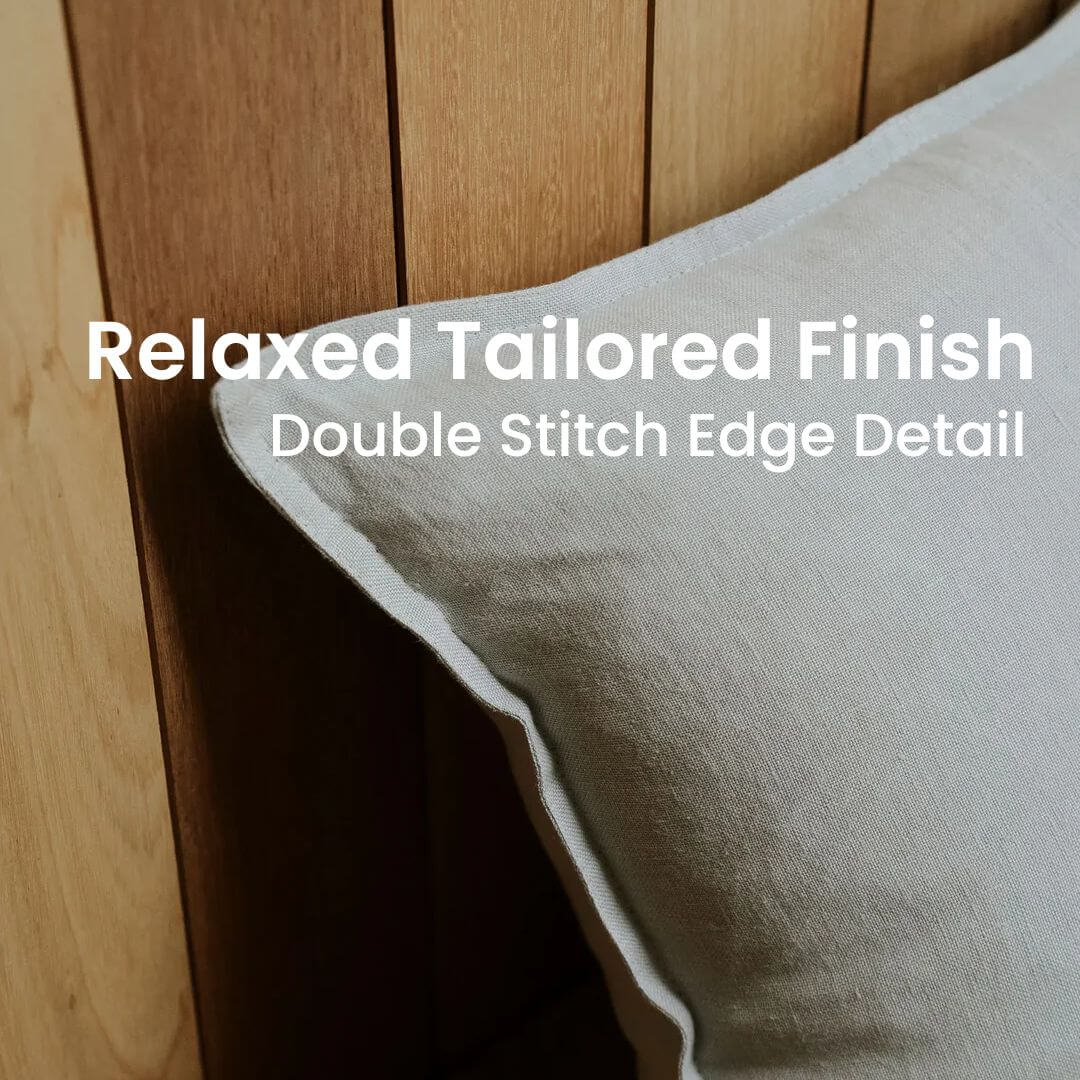 Double stitched French Seam on a grey Como Linen Cushion
