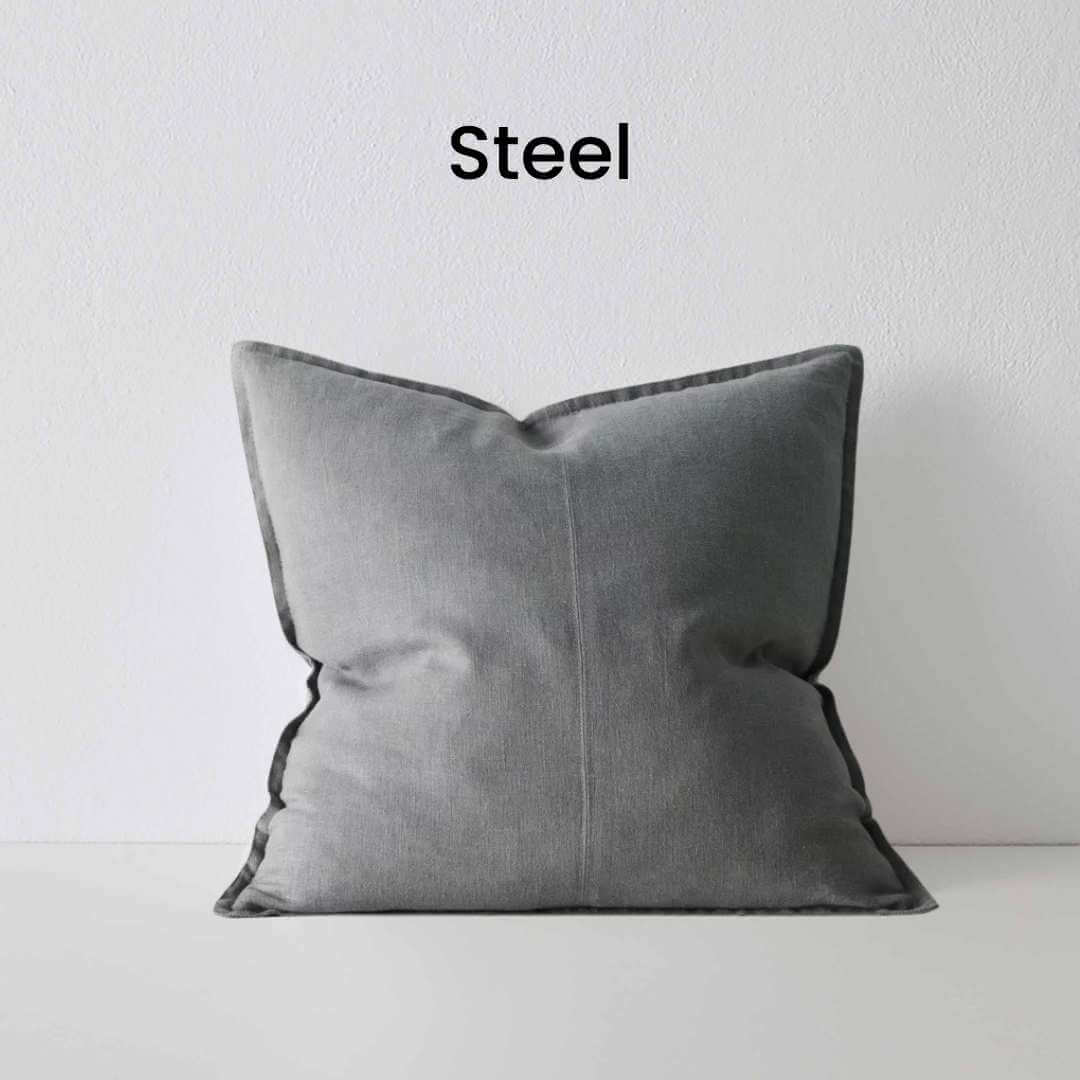 Como Steel Grey 50cm Square Linen Cushion Weave Cushions Covers Feather Inserts