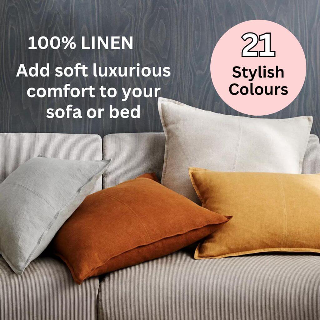 Como European Linen Cushion 50cm add soft luxurious comfort to your sofa oe bed.on bed by Weave Cushions Covers Feather Inserts