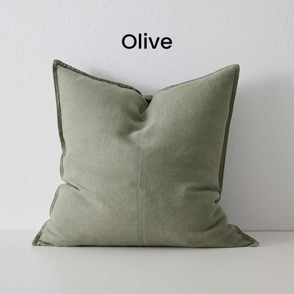 Como Olive Green European Linen Cushion 60cm Weave Cushions Covers Feather Inserts