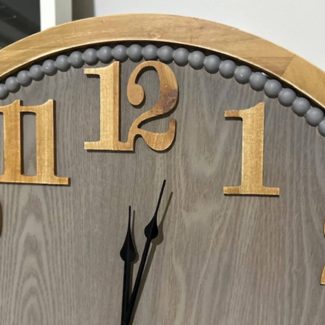 Contemporary Grey Timber Wall Clock 60cm Large, Modern Home Decor