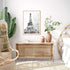 A black and white wall art photo print of the Eiffel Tower in Spring with a timber frame to style your bedroom walls