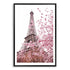 A wall art photo print of the Eiffel Tower in Spring with a black frame, white border on a bathroom wall