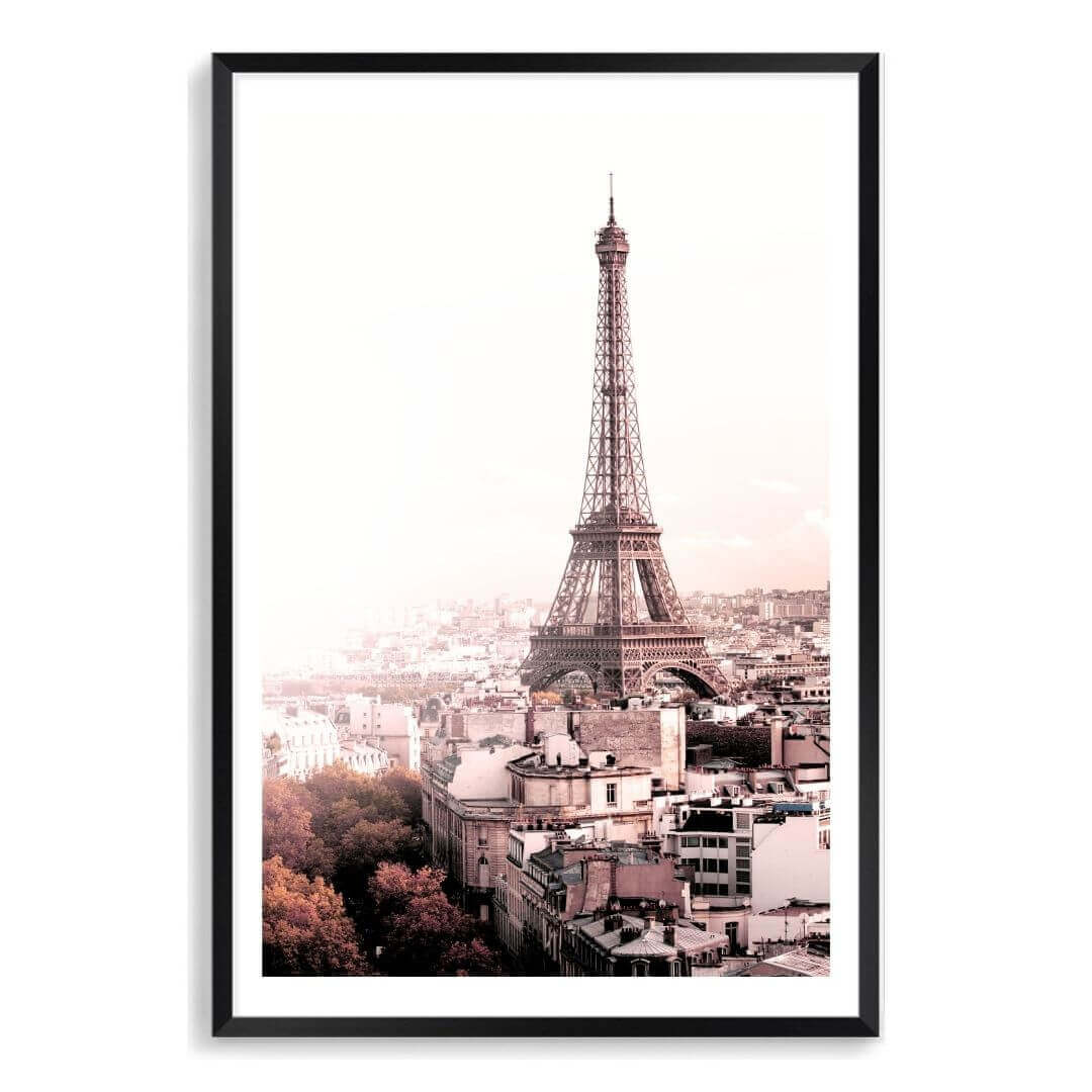 A wall art photo print of the Eiffel Tower in Paris with a black frame, white border or unframed by Beautiful Home Decor