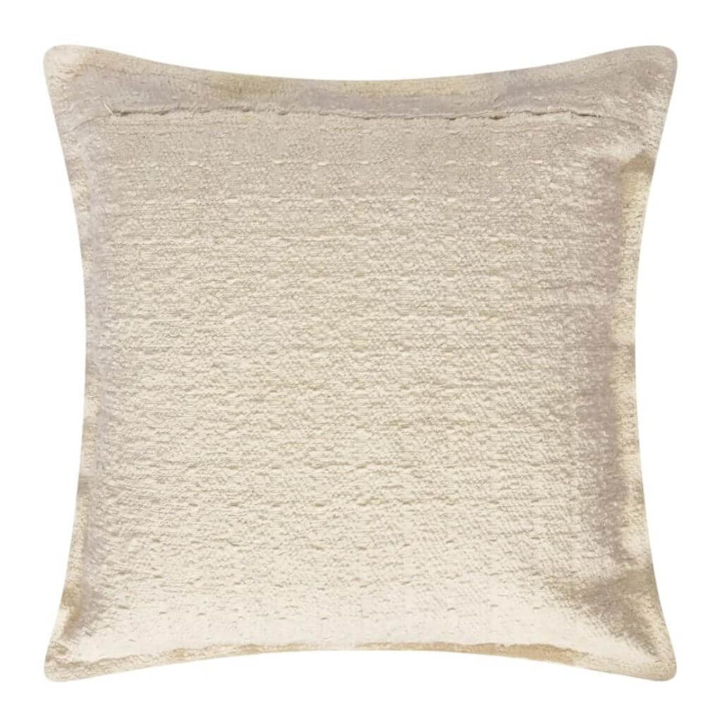 The back of the  Gemma Boucle Square Cream Cushion, measuring 50cm is the perfect decorative cushion to style your bed or sofa.