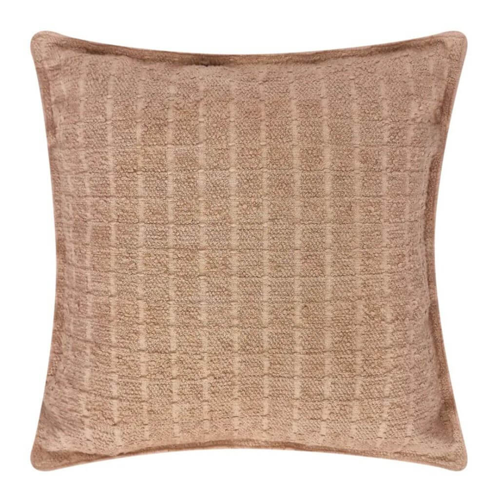 The Gemma Boucle Square Warm Taupe Cushion, measuring 50cm is the perfect decorative cushion to style your bed or sofa.