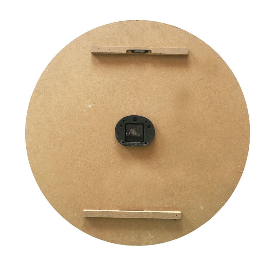 The back view of a big 70cm Hamptons Giro Wall Clock has a white timber clock face with raised wood numbers 