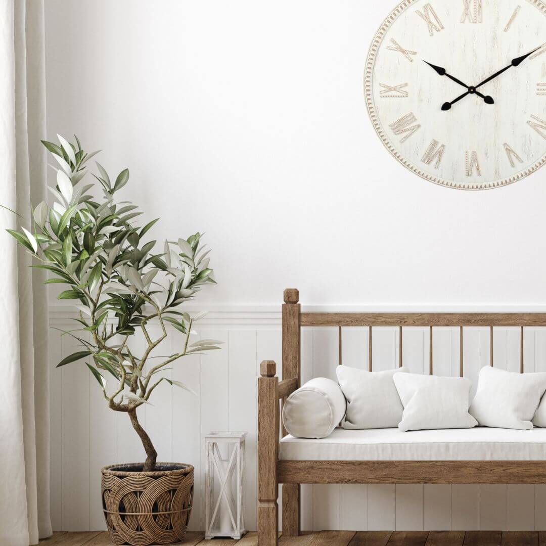 Decorate your walls with a luxuriously large 80cm Hamptons Roman Numeral Rimmed White Wall Clock.