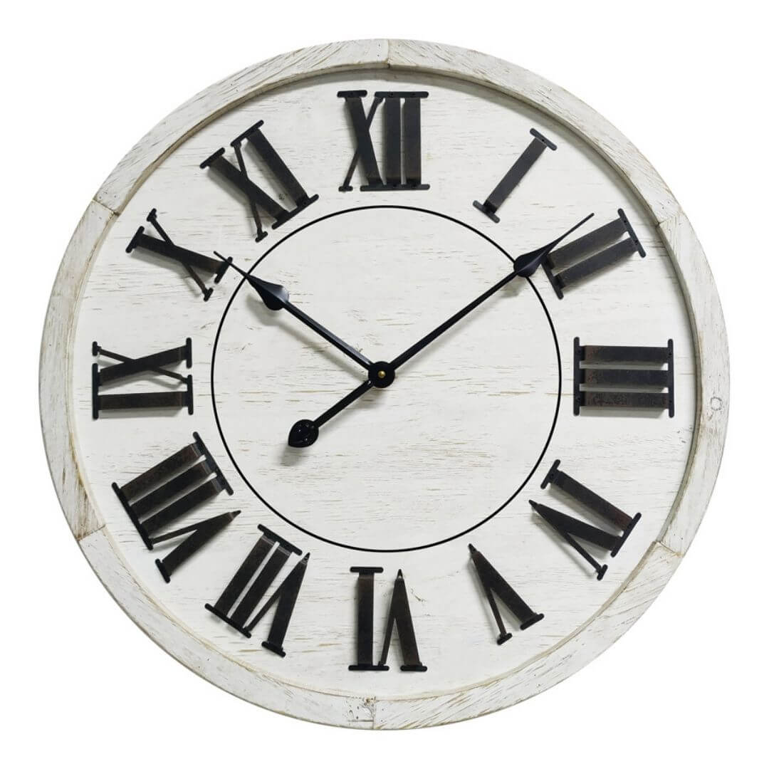 Large black and white 60cm Hamptons Wall Clock with raised Numerals 
