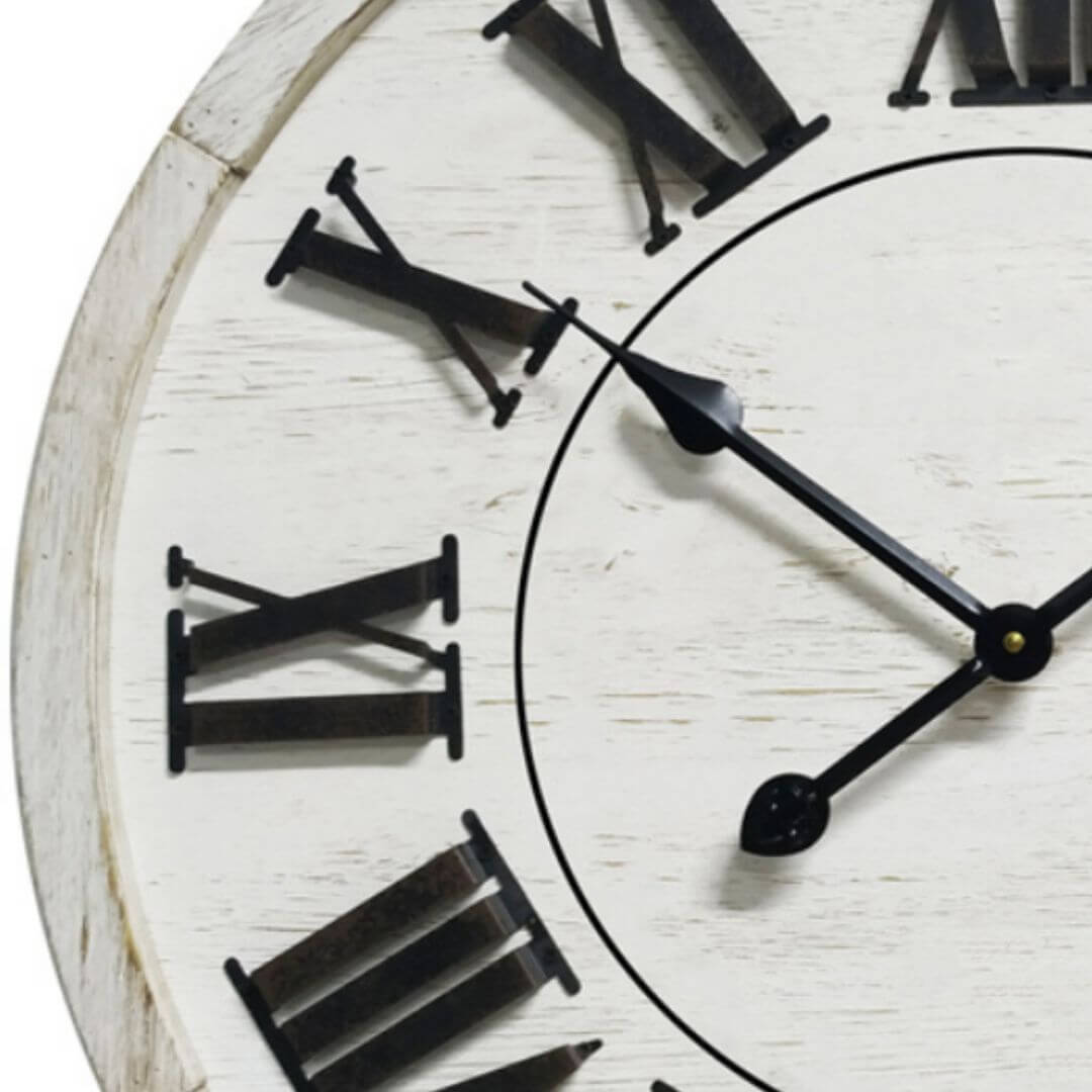 A big 60cm black and white Hamptons Wall Clock with raised Numerals 