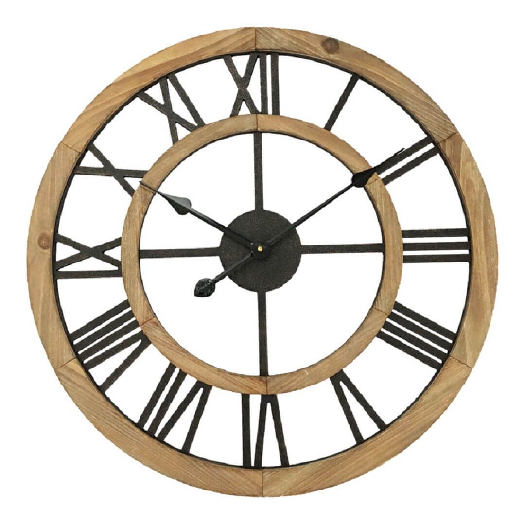 Large Industro Hamptons Double Frame Floating Large Timber Wall Clock with black numerals