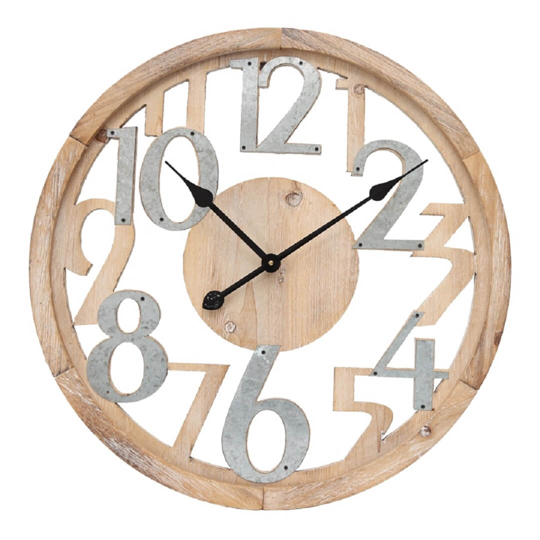 60cm Industro Scandi Floating Wall Clock with timber and metal numbers