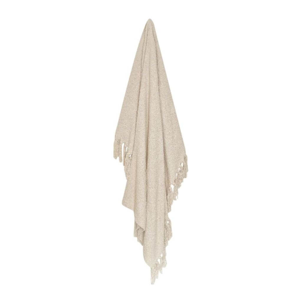 A lusciously soft cream Jade Throw with a boucle design, measuring 130cm x 160cm to decorate your bed or sofa.