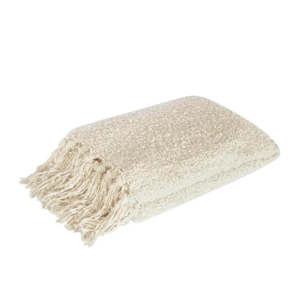 A cream Jade Throw with a boucle design, measuring 130cm x 160cm to decorate your bed or sofa.