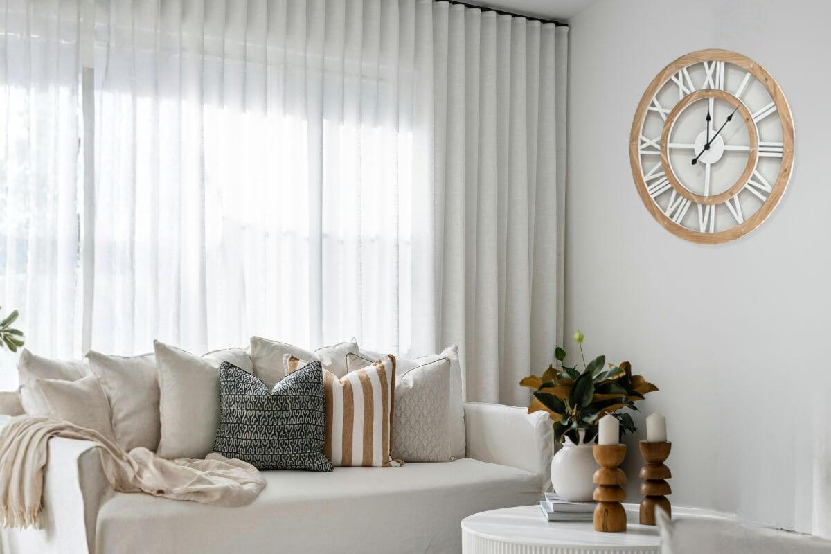 Large Coastal Hamptons wall clock in an Australian styled living room
