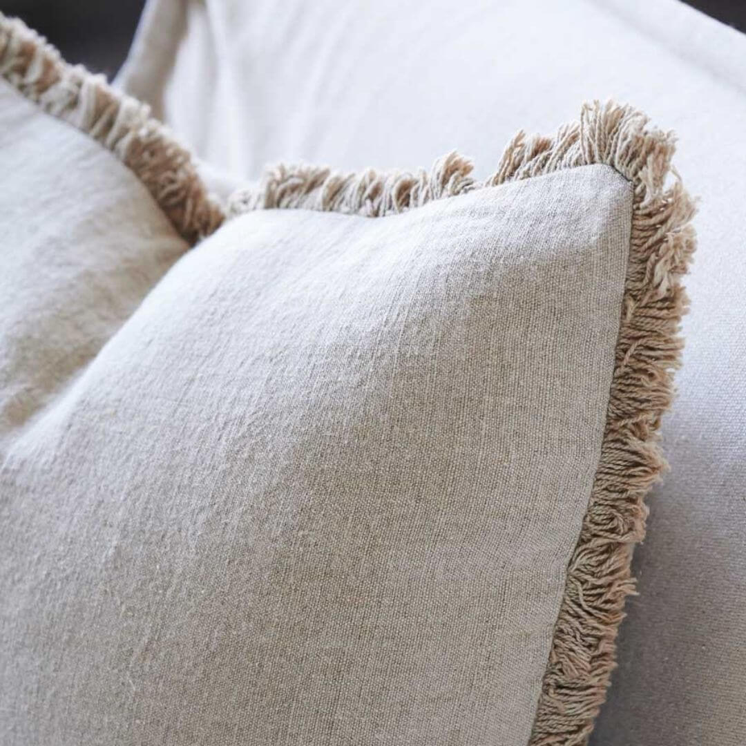 The Square 50cm Luca Boho Fringe Cushion in a gorgeous natural colour.