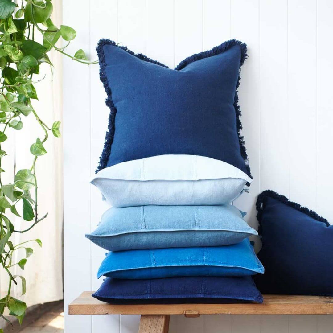 Mix and match your Navy Blue Square 50cm Luca Boho Fringe Cushion with other cushions.