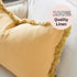 A modern turmeric yellow Rectangle 40cm x 60cm Luca Boho Fringe Linen Cushion and throw bundle set in European linen.
