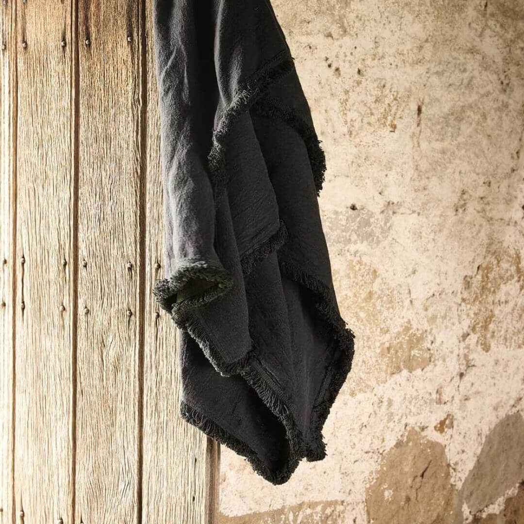 The comfy Slate Grey Luca Boho Fringe Linen Throw measuring 150cm x 200 cm to add texture and comfort to your home
