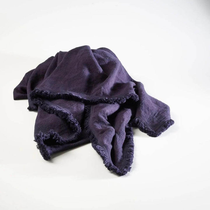 The Navy Blue Luca Boho Fringe Linen Throw measuring 150cm x 200 cm