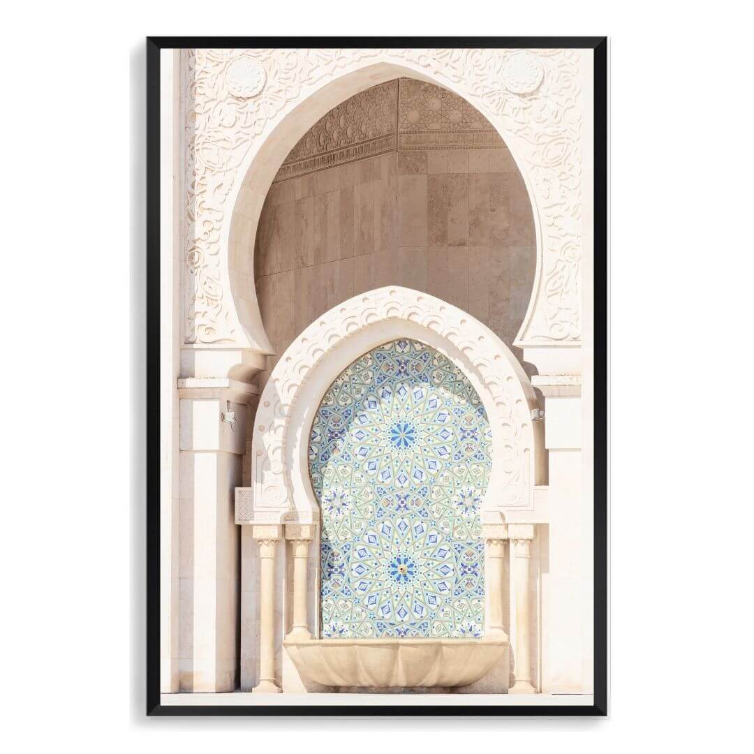 A Moroccan Temple Arch Wall Art Photo Print with a black frame and no white border by Beautiful Home Decor 