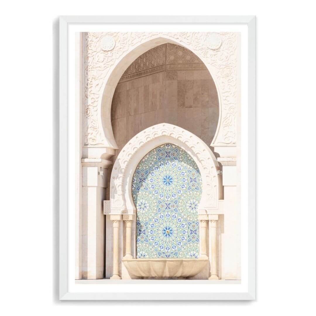 Moroccan Temple Arch Wall Art Photo Print with a white frameand white border by Beautiful Home Decor 