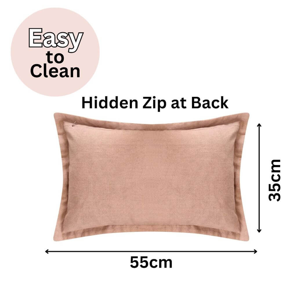 The Posy Floral Embroidered Cushion with a hidden zip in Warm Taupe, pink and cream, measures 35cm x 55cm rectangle, perfect to style your bedroom or living room.