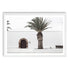A wall art photo print of a white Spanish Church with a Palm Tree  with a white frame, white border by Beautiful Home Decor