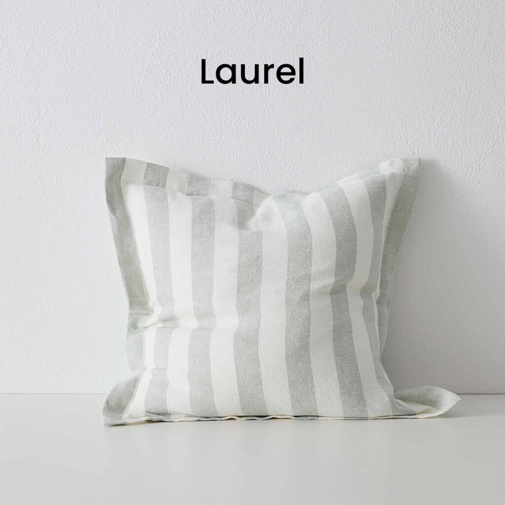 Vito Laurel Grey Stone washed linen Cushion 50cm Striped Weave Cushions and Covers with feather insert Beautiful Home Decor