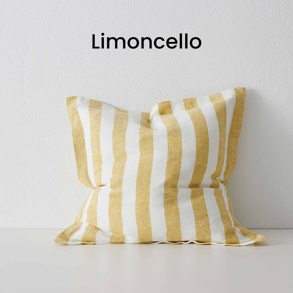 Vito Limoncello Yellow Stonewashed linen Cushion 50cm Striped Weave Cushions and Covers with feather insert Beautiful Home Decor