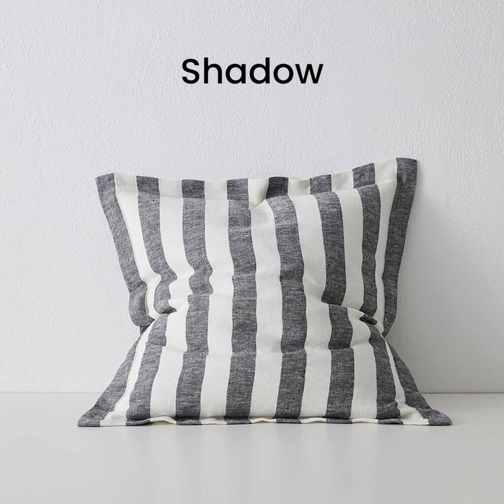 Vito Shadow Black Stone washed linen Cushion 50cm Striped Weave Cushions and Covers with feather insert Beautiful Home Decor