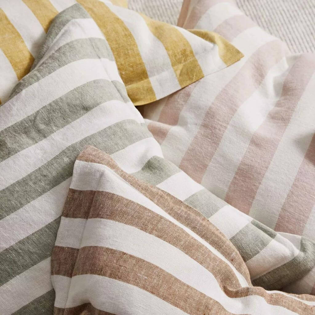 Vito washed linen Cushions in 11 colours measuring  50cm Striped Weave Cushions and Covers with feather insert Beautiful Home Decor