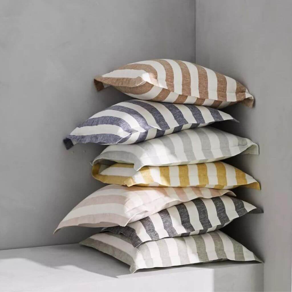 Coastal Vito  washed linen Cushion 50cm Striped Weave Cushions and Covers with feather insert Beautiful Home Decor