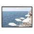 A wall art photo print of white umbrellas on an Amalffi Coast Beach Italy with a black frame, no white border at Beautiful HomeDecor