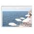 A wall art photo print of white umbrellas on an Amalffi Coast Beach Italy with a white frame, no white border at Beautiful HomeDecor