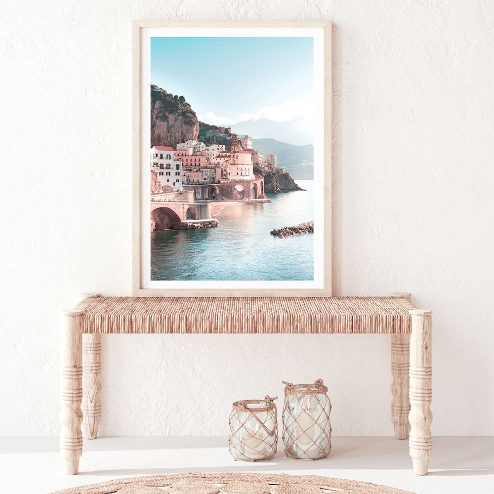 Amalfi Coast City Wall Art in Hallway Photograph Print Canvas Picture Artwork Framed or Unframed by Beautiful Home Decor