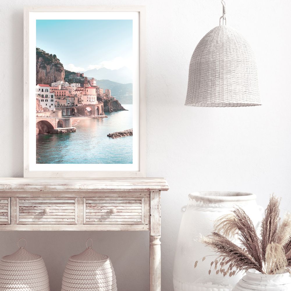 Amalfi Coast City Wall Art Photograph Print Canvas Picture Artwork Framed or Unframed by Beautiful Home Decor for your Console Table