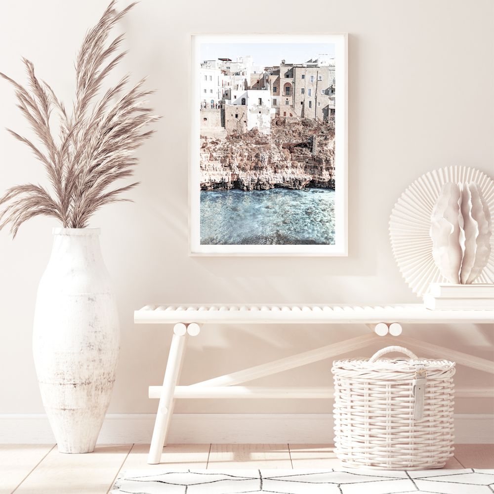 This coastal wall art print, available unframed or framed in timber, black or white frames. features the beautiful Amalfi Cliffs Coast in Italy.