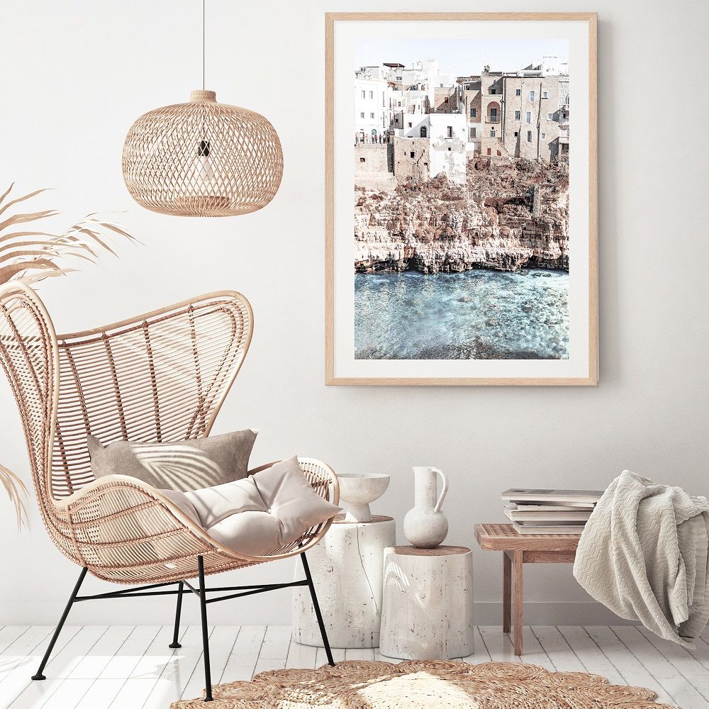 This Hamptons artwork print available unframed or framed in timber, black or white frames. features the beautiful Amalfi Cliffs Coast in Italy.