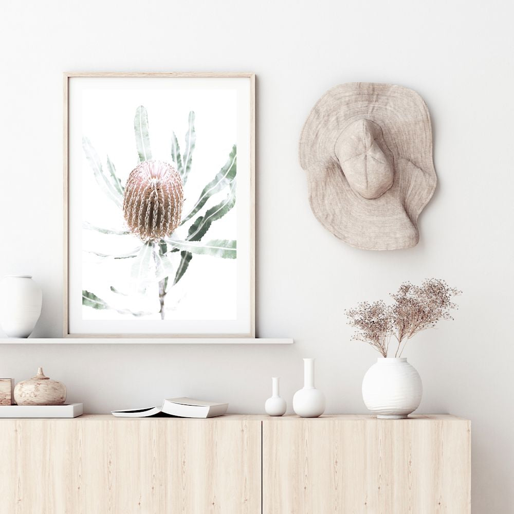 1 beautiful peach Australian native Banksia flower B available as an unframed or framed wall art print.
