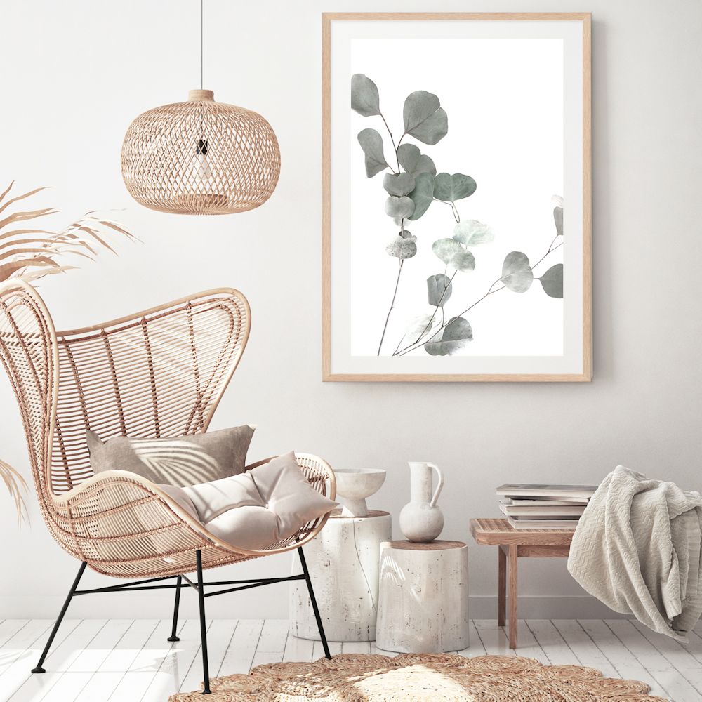 This photo wall art print is of Australian Native Eucalyptus A Leaves in green muted tones. 