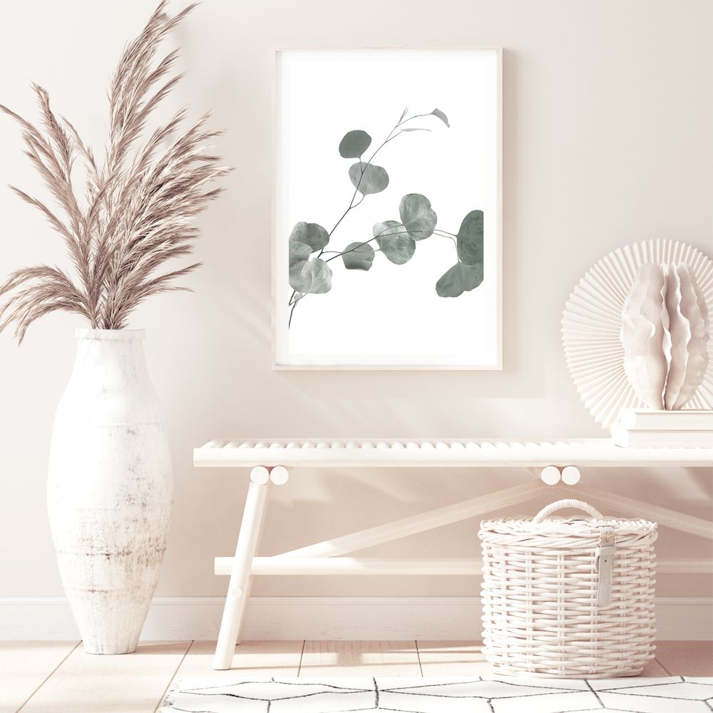 A photo wall art print featuring the lovely green muted tones of the Australian Native Eucalyptus Leaves B.