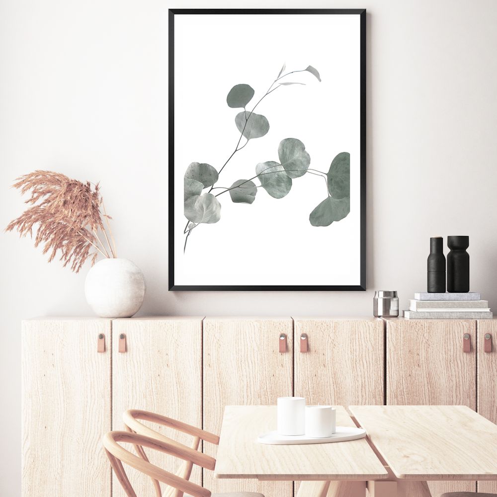 The lovely green muted tones of the Australian Native Eucalyptus Leaves B is showcased in this photographic wall art print.