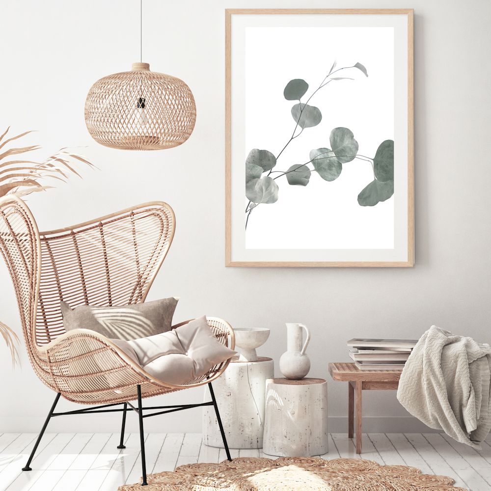 The lovely green muted tones of the Australian Native Eucalyptus Leaves B, available as a photographic wall art print.