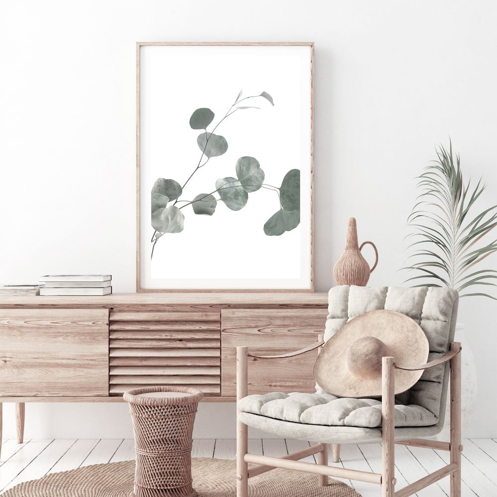 This beautiful wall art print features the lovely green muted tones of the Australian Native Eucalyptus Leaves B. 