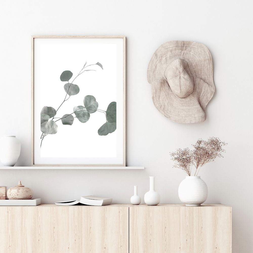 This photographic wall art print is of the lovely green muted tones of the Australian Native Eucalyptus Leaves B. 
